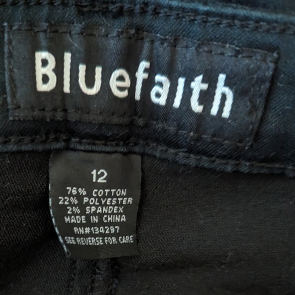 Blue Faith Rhinestones Mid Rise Stretch Straight Leg Black Jeans. Women's 12 - Picture 4 of 5